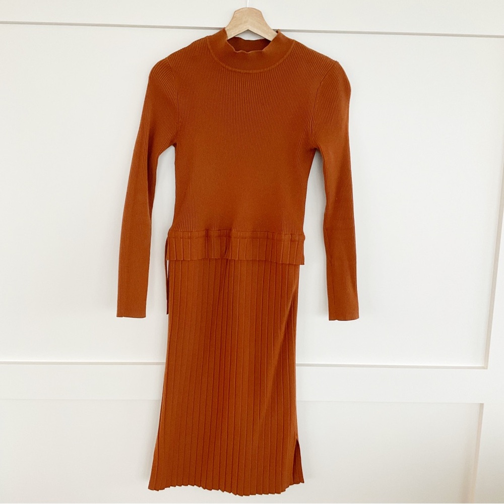 Yishion burnt brown knit long sleeve dress